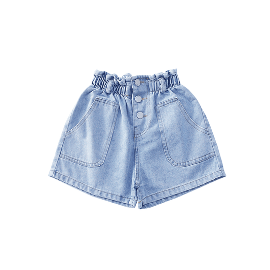 Pantaloncini jeans estivi da esterno con elastico in vita da ragazza 