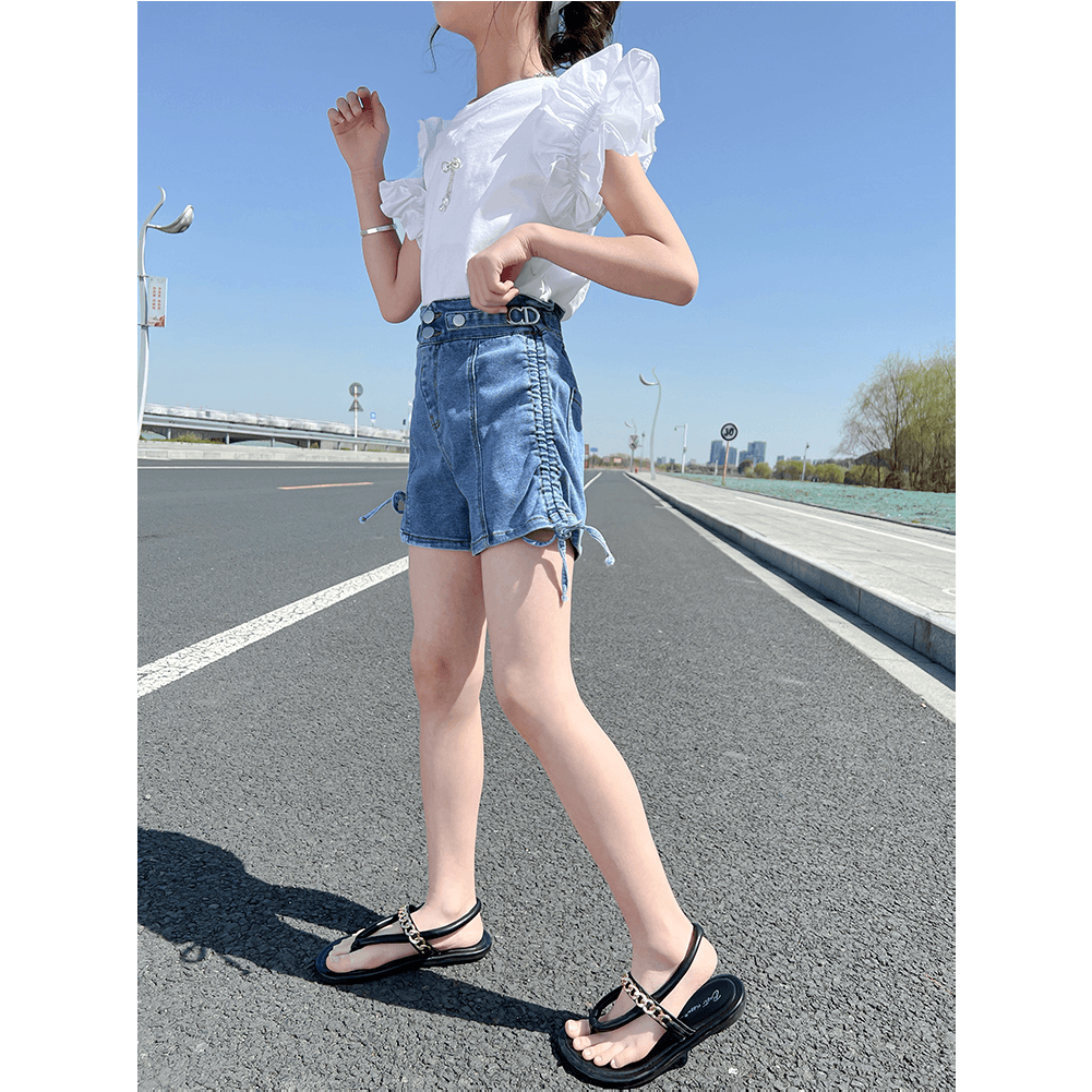 Girl's Summer Outdoor Elastic Waist Jeans Shorts