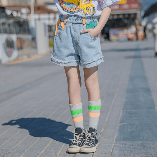 Girl's Cozy Summer Beach Elastic Waist Denim Shorts