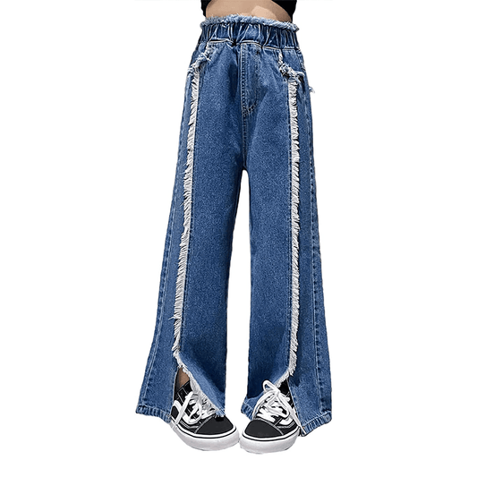 Pantaloni classici in denim con vita elastica da esterno per ragazza 