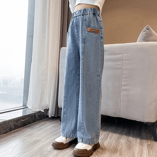 Pantaloni in denim a gamba larga alla moda da ragazza 
