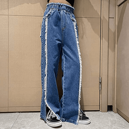 Pantaloni classici in denim con vita elastica da esterno per ragazza 