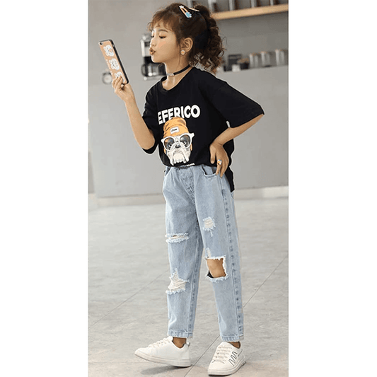 Jeans elasticizzati svasati in vita elastica skinny da ragazza