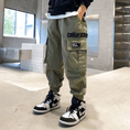 Load image into Gallery viewer, Boy's Green Casual Outdoor Elastic Cargo Pants
