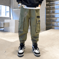 Load image into Gallery viewer, Boy's Green Casual Outdoor Elastic Cargo Pants
