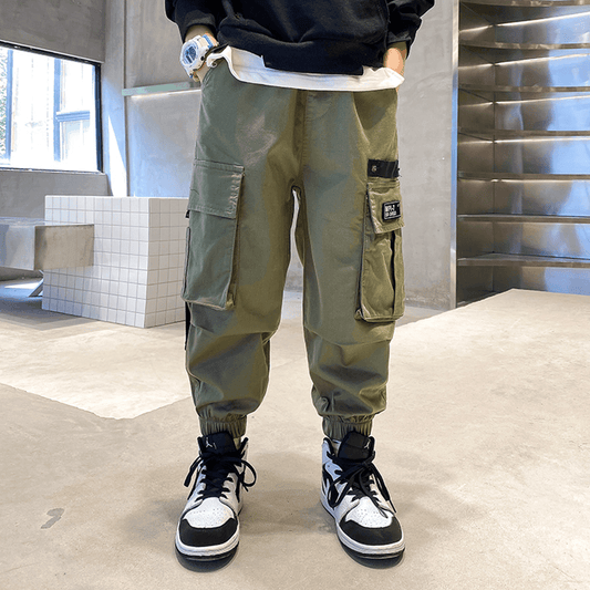 Pantaloni cargo elastici casual da esterno verdi da ragazzo