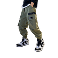 Load image into Gallery viewer, Boy's Green Casual Outdoor Elastic Cargo Pants
