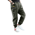 Load image into Gallery viewer, Boy's Green Casual Outdoor Elastic Cargo Pants
