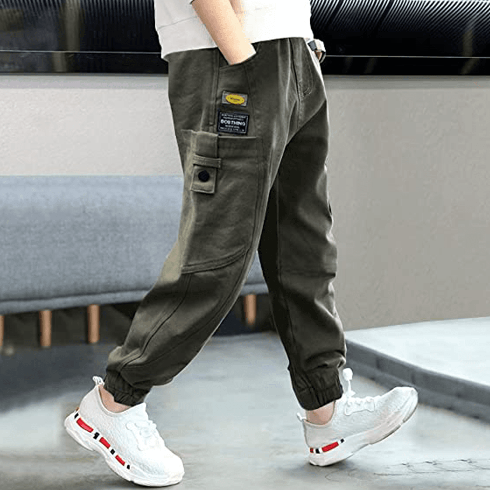 Boy's Green Casual Outdoor Elastic Cargo Pants