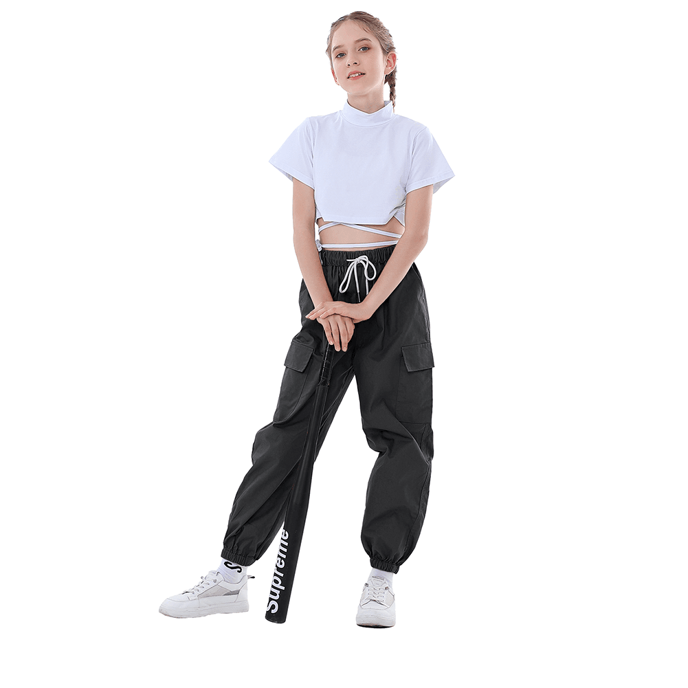 Girl's Outdoor Solid Color Stylish Street Hiphop Jogger Pants