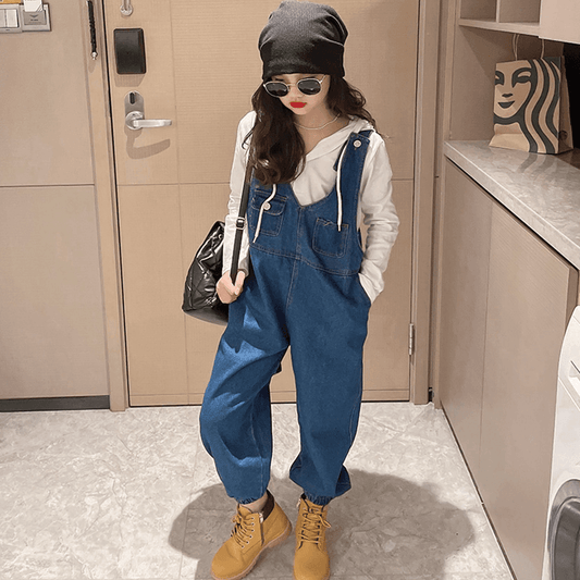 Salopette di jeans da ragazza, tute larghe 