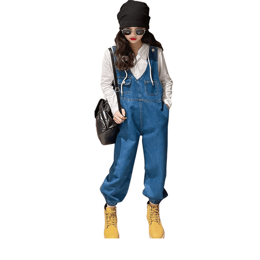 Salopette di jeans da ragazza, tute larghe 