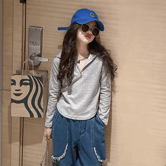 Girl's Casual Streetwear Hooded Thin Pullover Sweatshirt