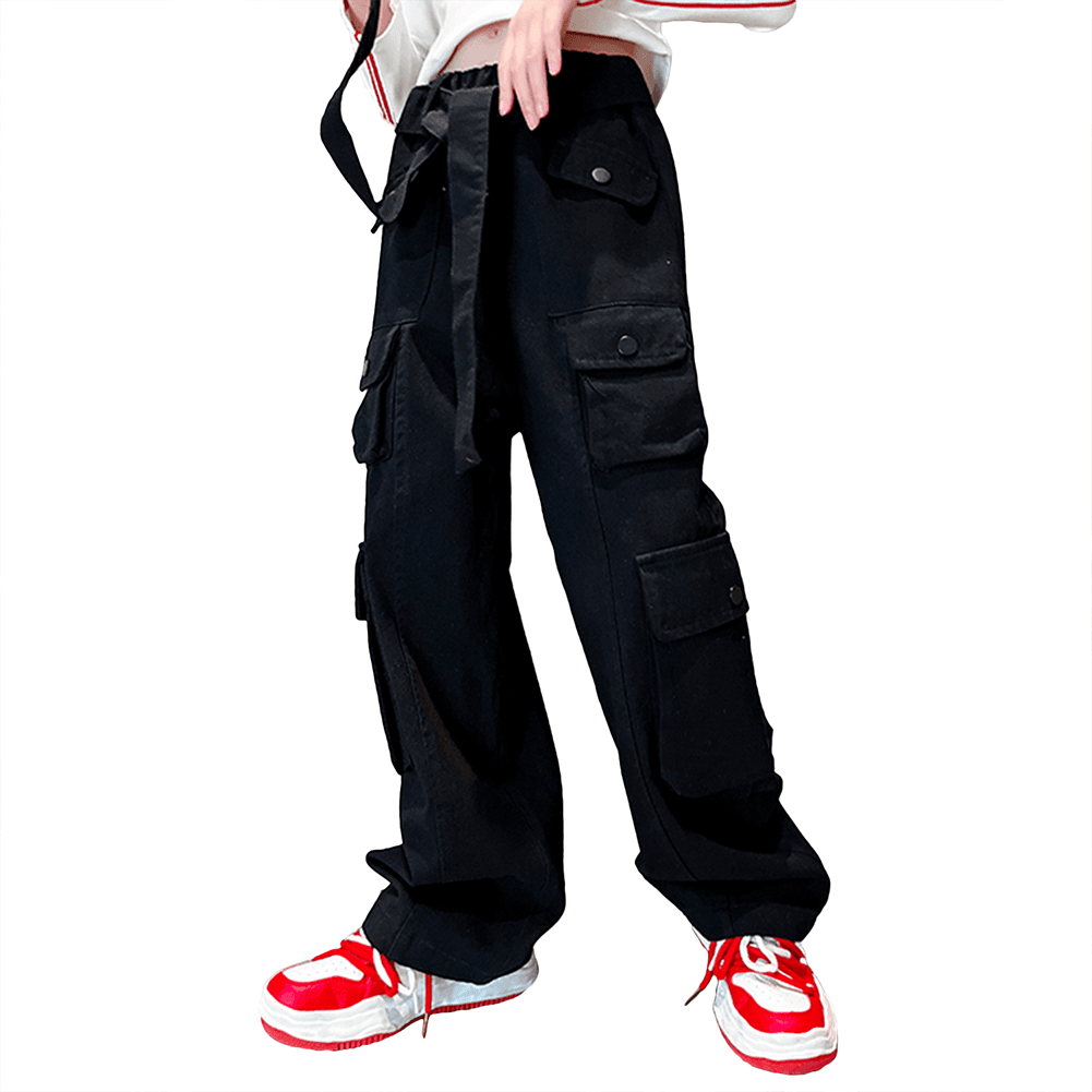 Girl's Casual High Waist Baggy Wide Leg Cargo Pants