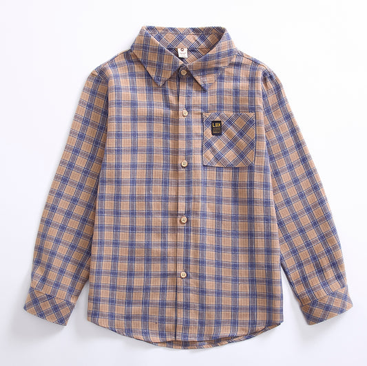 Camicia abbottonata scozzese da ragazzo a maniche lunghe 