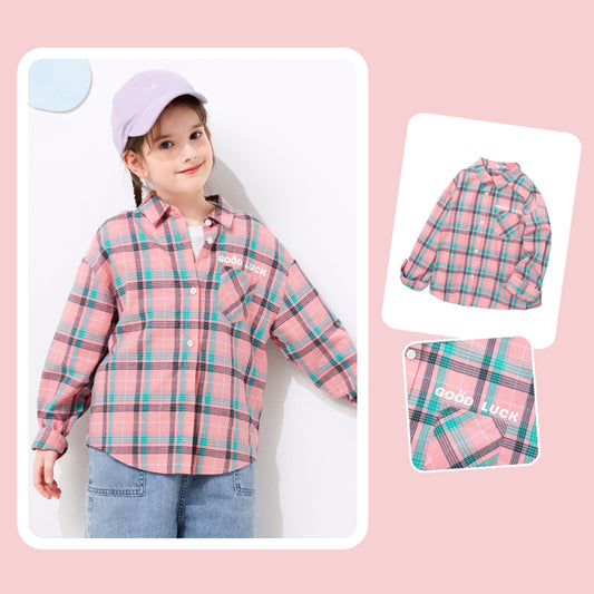 Camicia a quadri colorata classica con bottoni colorati da ragazza 