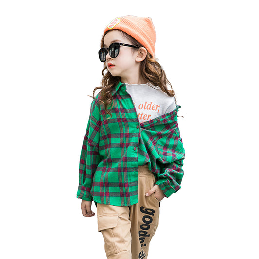 Girl's Button Plaid Classic Checkered Shirt